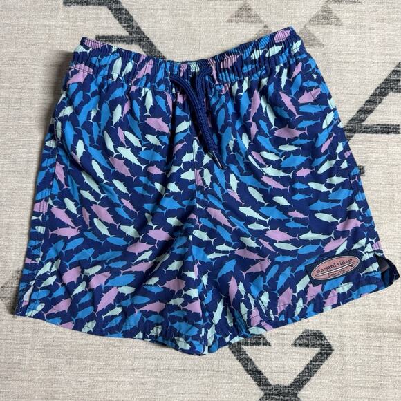 Little Boy’s Vineyard Vines Blue Chappy Swim Trunks Size 6 Fish Print Lined - Picture 1 of 3